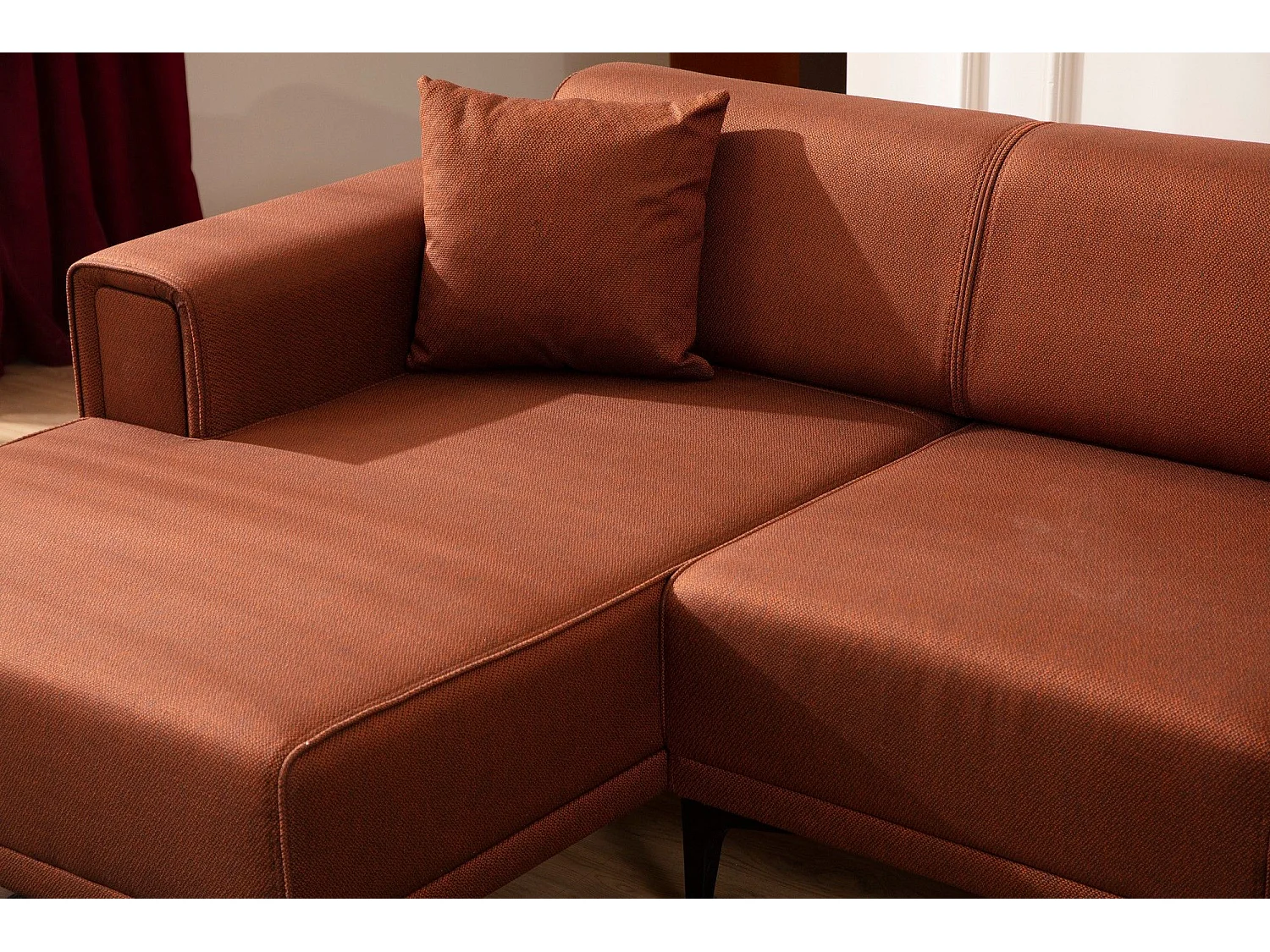 Canapé d'angle convertible méridienne à gauche Vertice Tissu toile Rouge brique