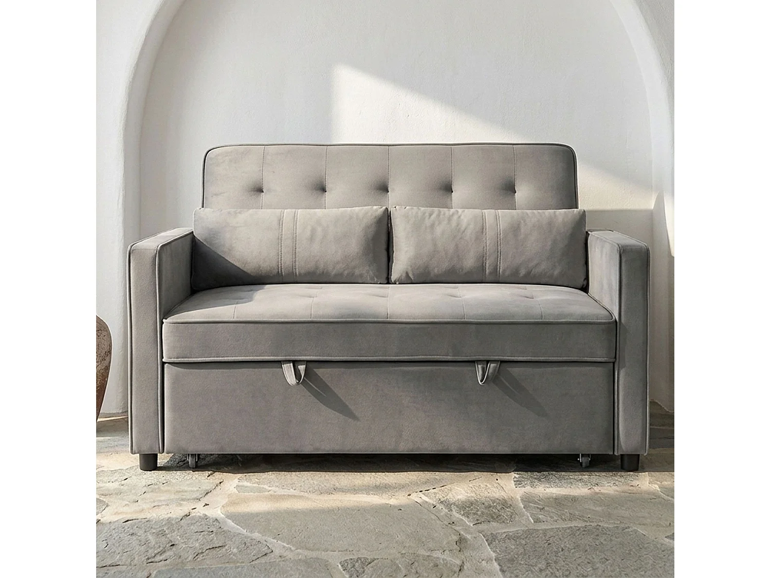 Canapé convertible 2 places Komaria Velours Gris