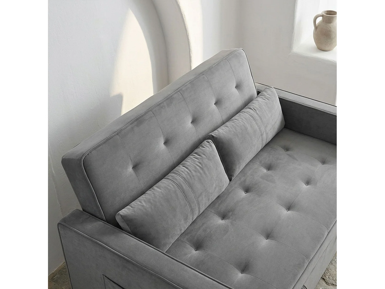 Canapé convertible 2 places Komaria Velours Gris