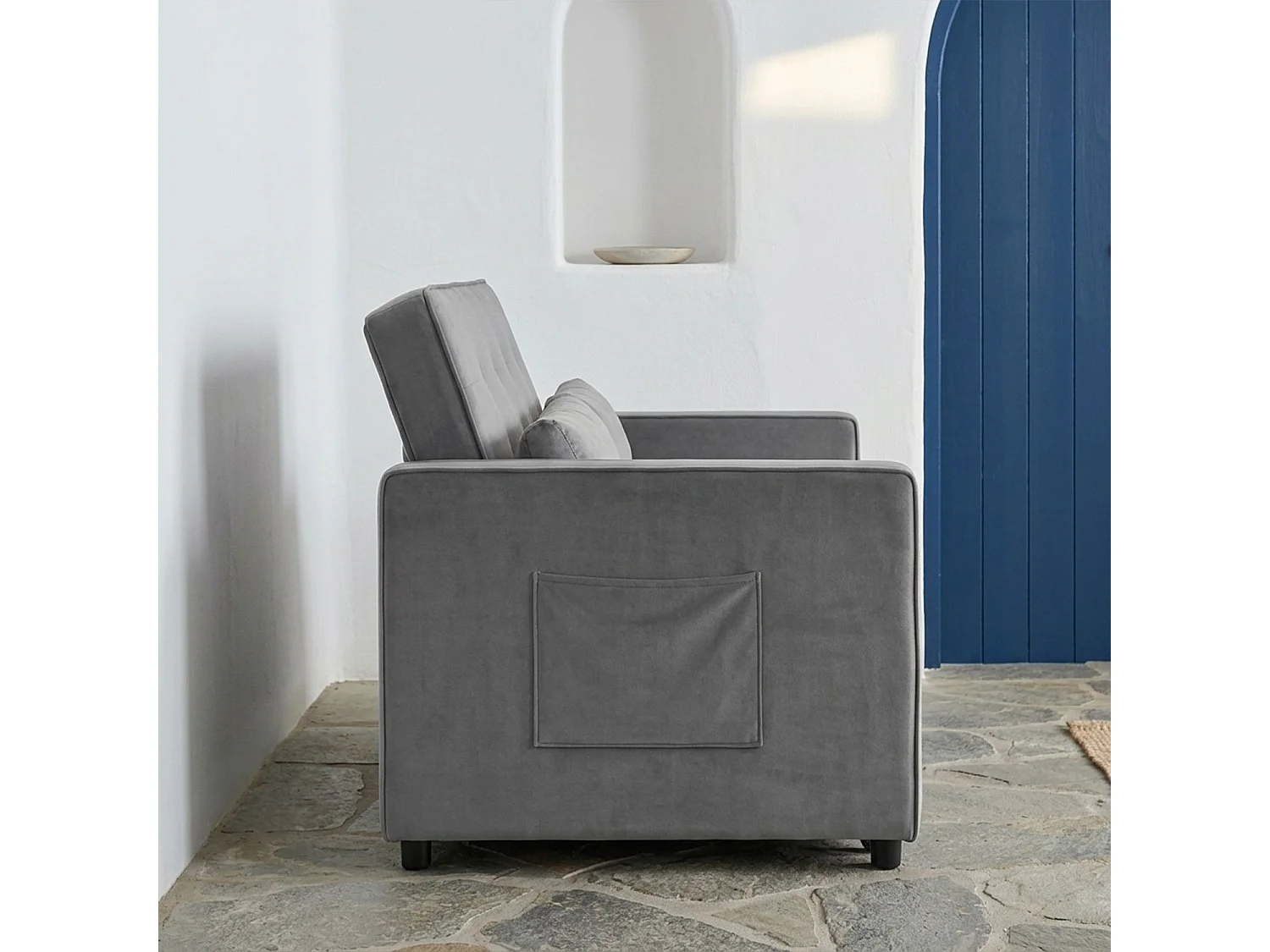 Canapé convertible 2 places Komaria Velours Gris