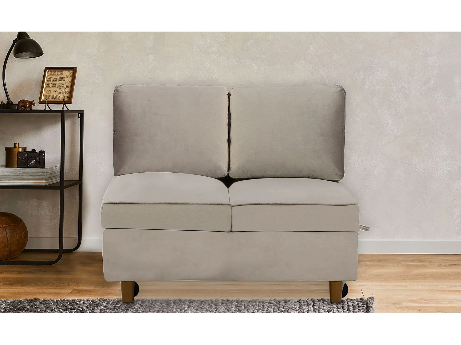 Divano letto a 2 posti Zinez Velours Taupe