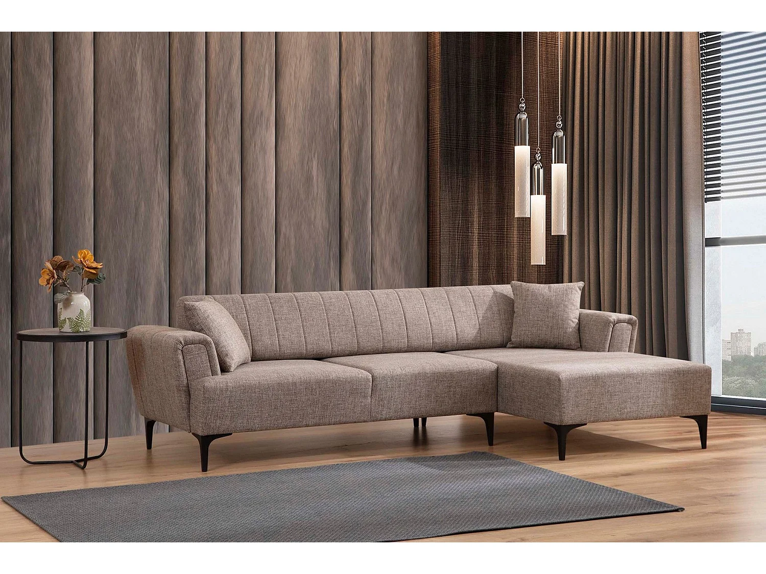 Canapé d'angle à droite convertible Devinos Tissu Taupe