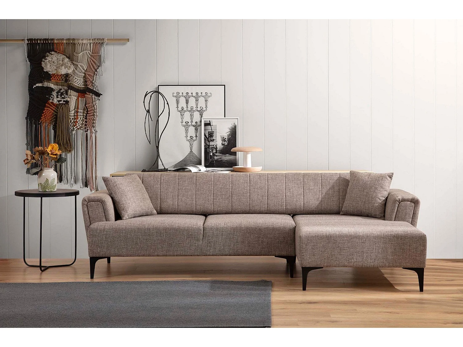 Canapé d'angle à droite convertible Devinos Tissu Taupe