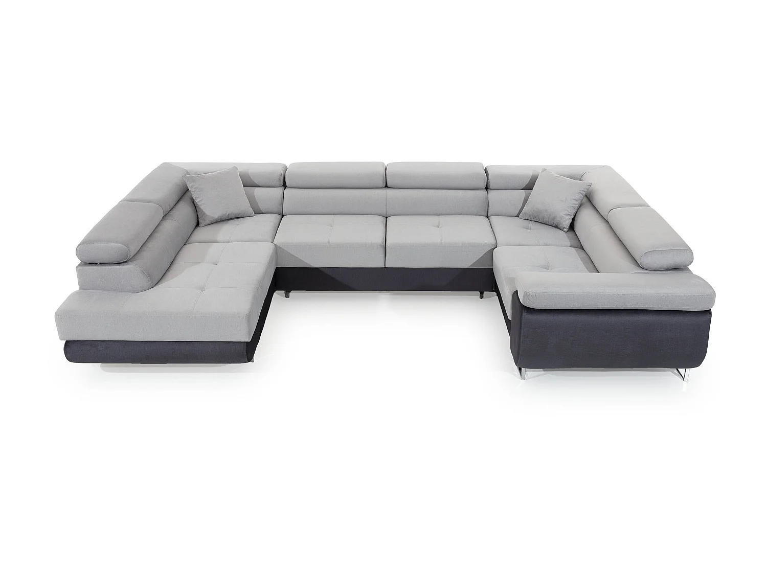 Canapé convertible U gauche tissu gris foncé et simili gris avec coffre de rangement Tovy 340cm