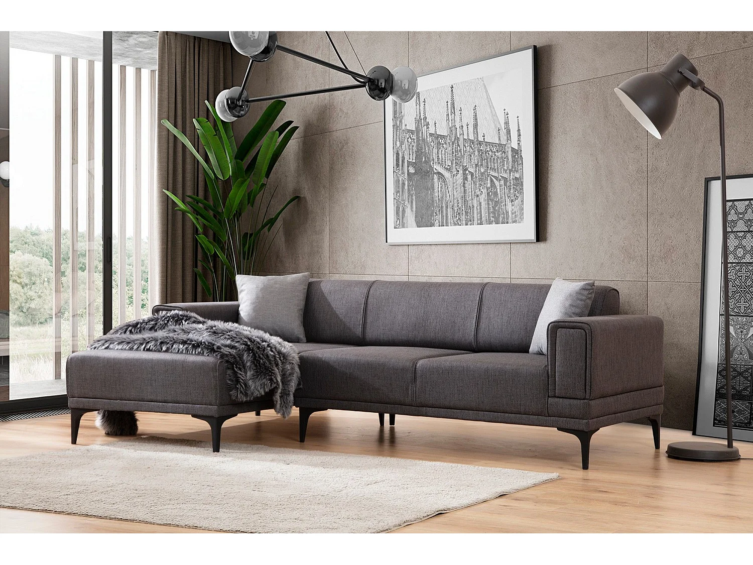 Canapé d'angle convertible méridienne à gauche Vertice Tissu toile Gris foncé