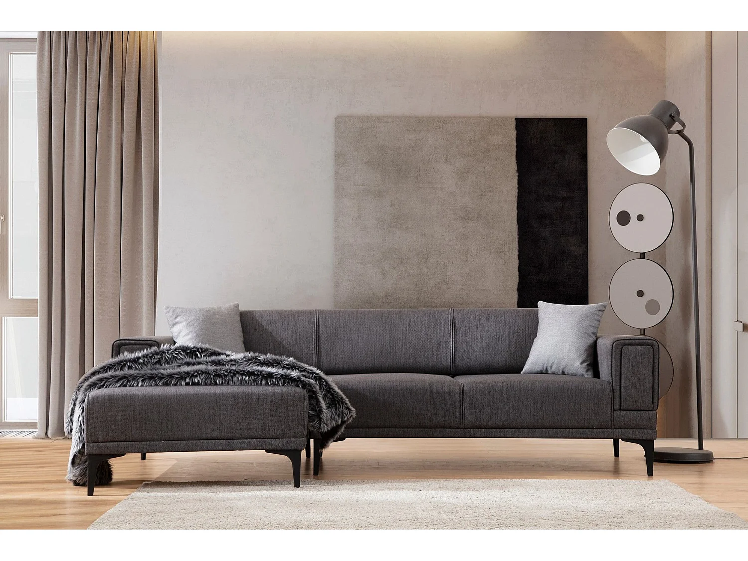 Canapé d'angle convertible méridienne à gauche Vertice Tissu toile Gris foncé