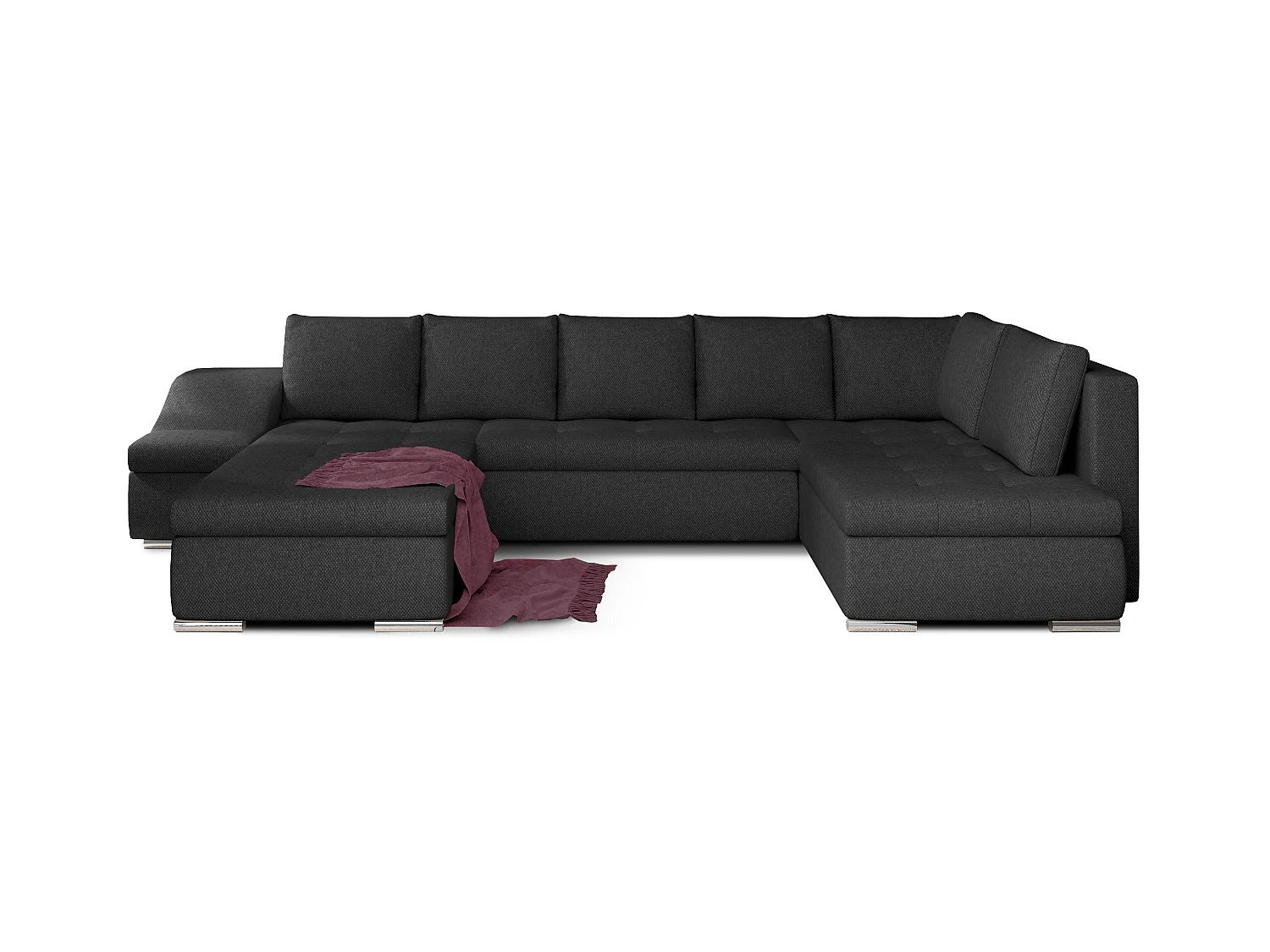 Canapé panoramique convertible tissu gris foncé Jonaz 340cm-Méridienne A gauche