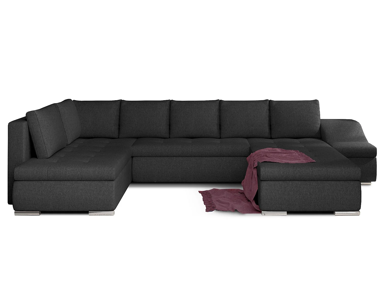 Canapé d'angle panoramique convertible 6 places en tissu gris foncé JONAZ