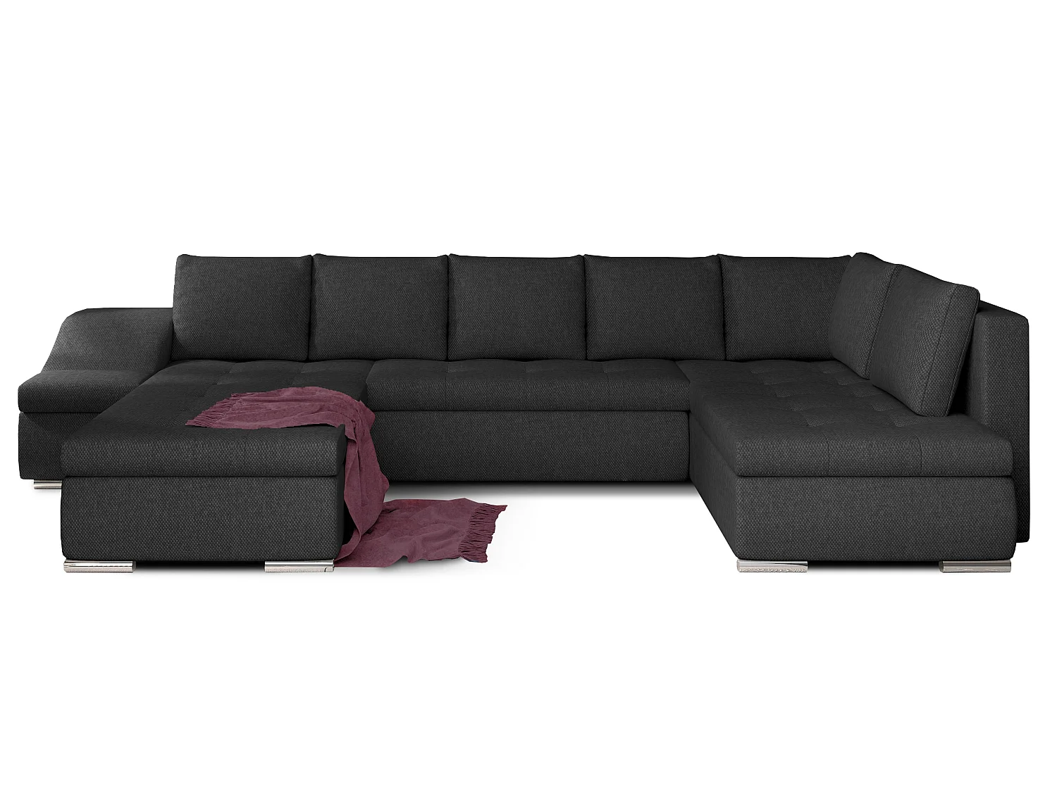 Canapé d'angle panoramique convertible 6 places en tissu gris foncé JONAZ