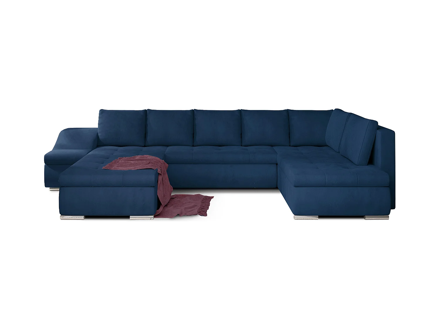 Canapé panoramique convertible velours bleu pétrole Jonaz 340cm-Méridienne A gauche