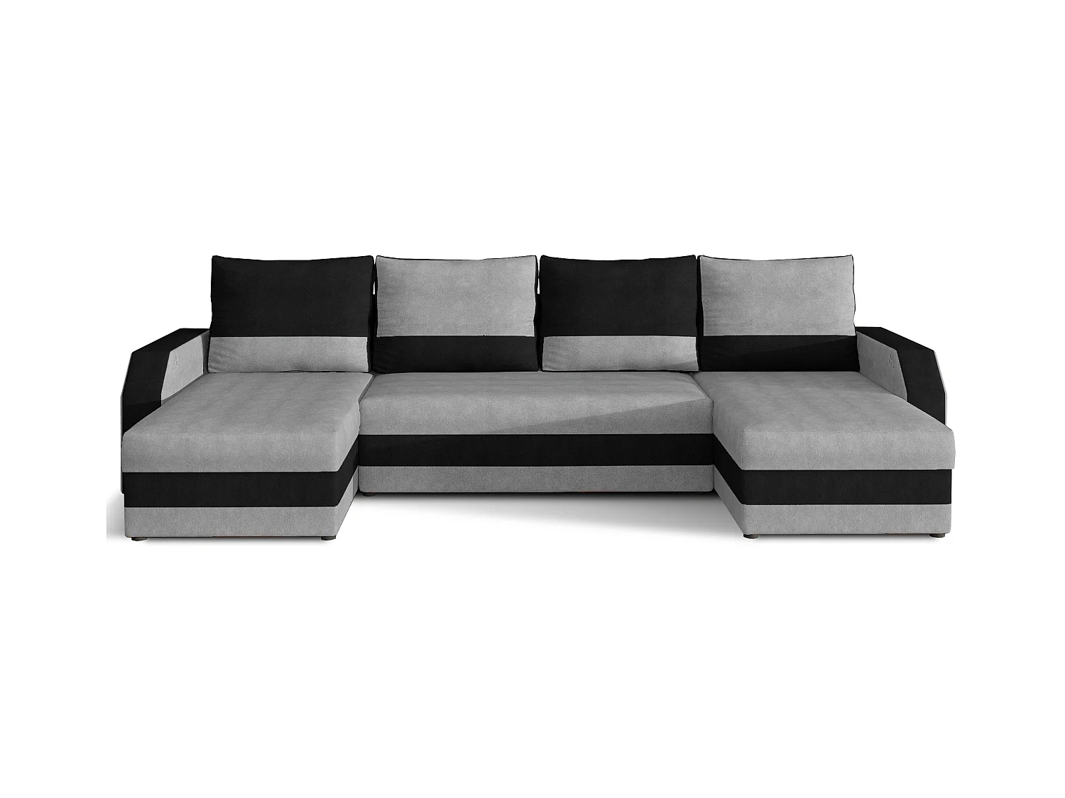 Canapé d'angle convertible panoramique bicolore velours gris clair et gris foncé Nordy 307cm