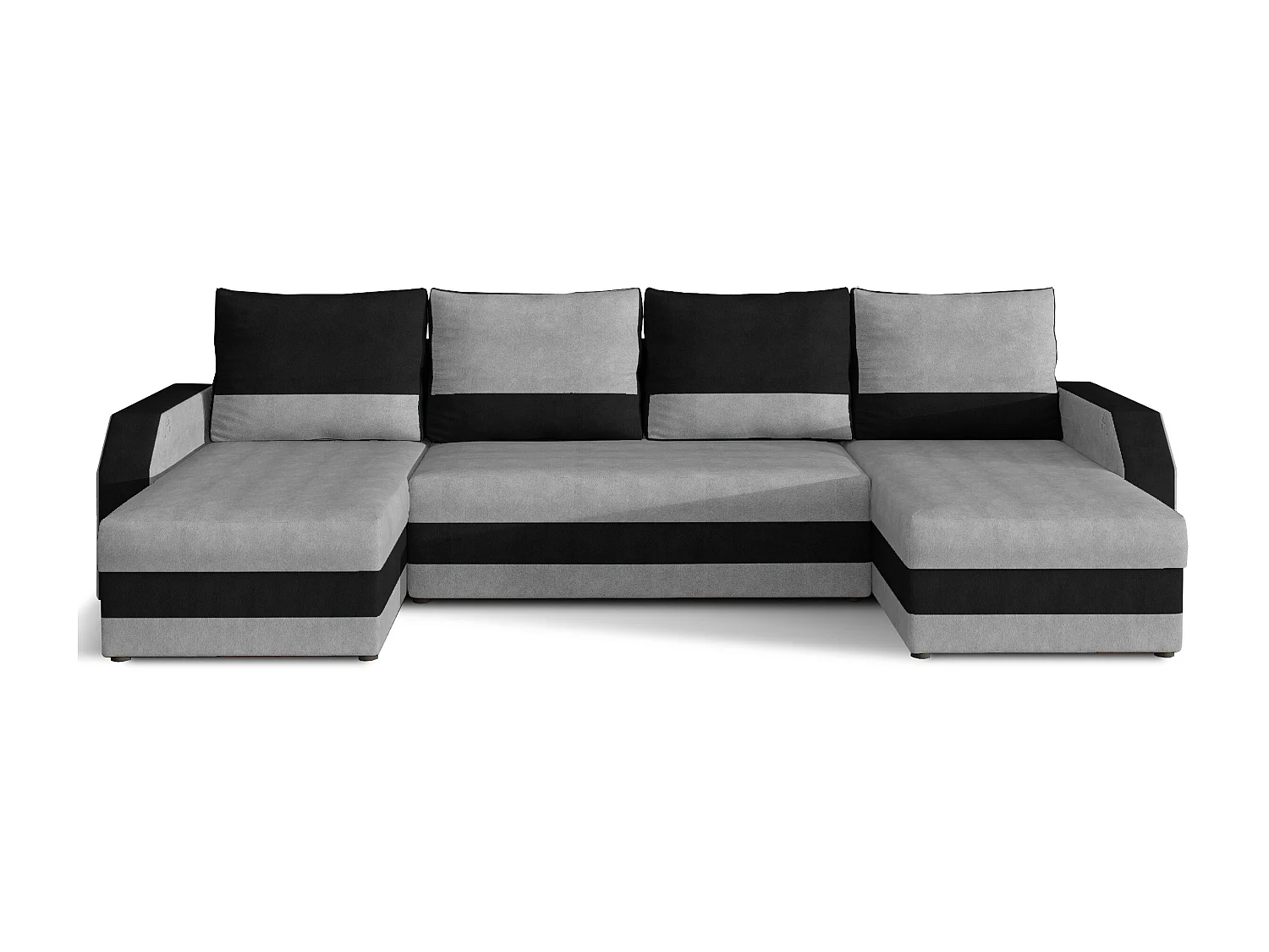 Canapé d'angle convertible panoramique bicolore velours gris clair et gris foncé Nordy 307cm