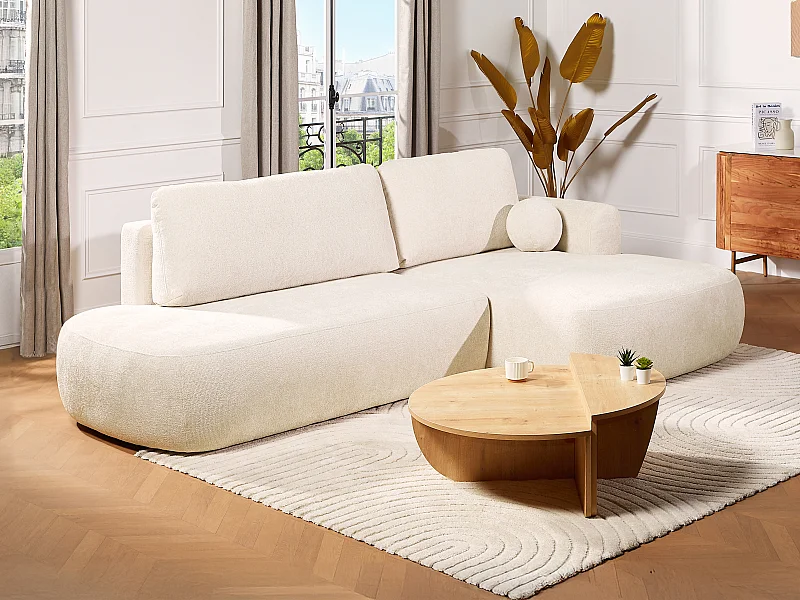 Canapé d'angle droit convertible en tissu chenille beige BROCARO de Maison Céphy