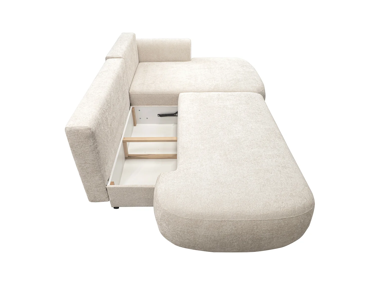 Canapé d'angle droit convertible en tissu chenille beige BROCARO de Maison Céphy