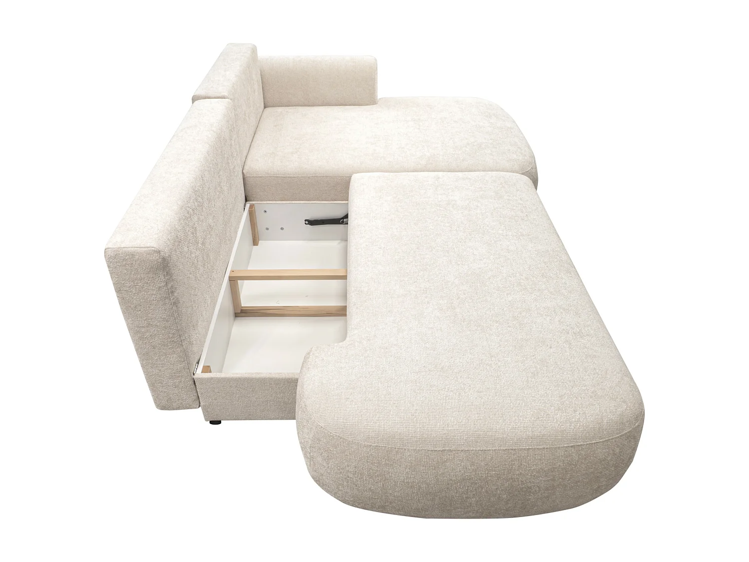 Ecksofa mit Schlaffunktion - Ecke rechts - Chenille-Stoff - Beige - BROCARO von Maison Céphy