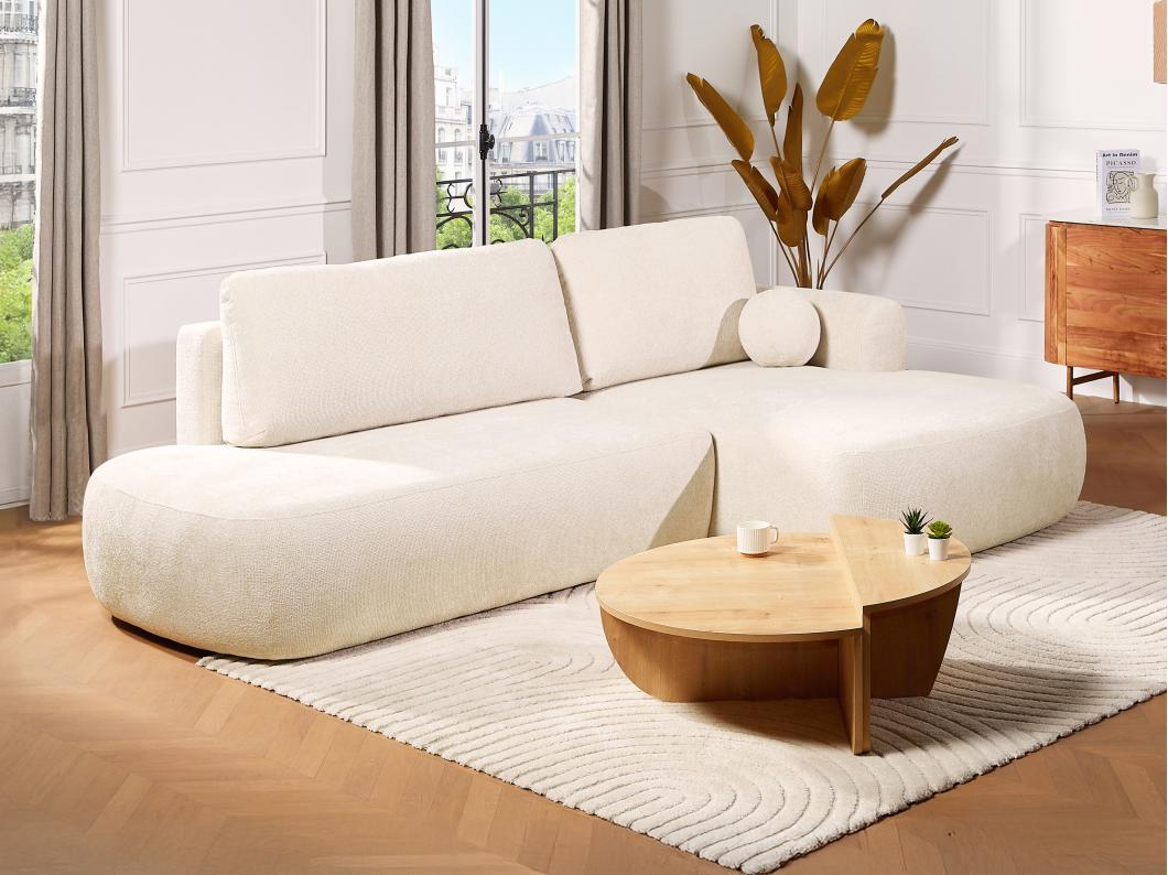 Ecksofa mit Schlaffunktion - Ecke rechts - Strukturstoff - Beige - BROCARO von Maison Céphy