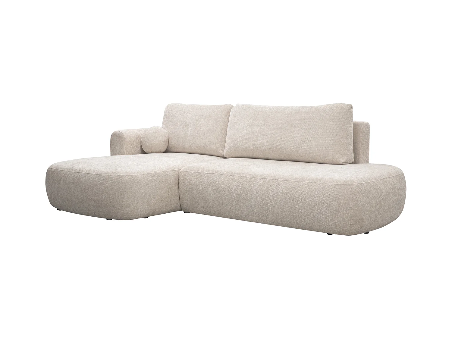 Canapé d'angle gauche convertible en tissu chenille beige BROCARO de Maison Céphy