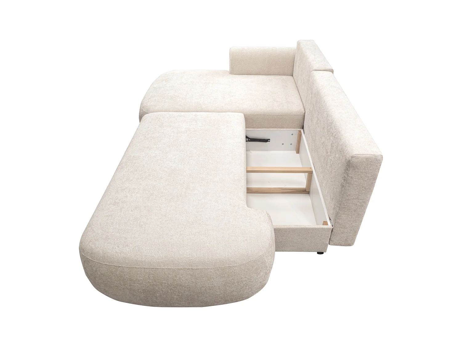 Canapé d'angle gauche convertible en tissu chenille beige BROCARO de Maison Céphy