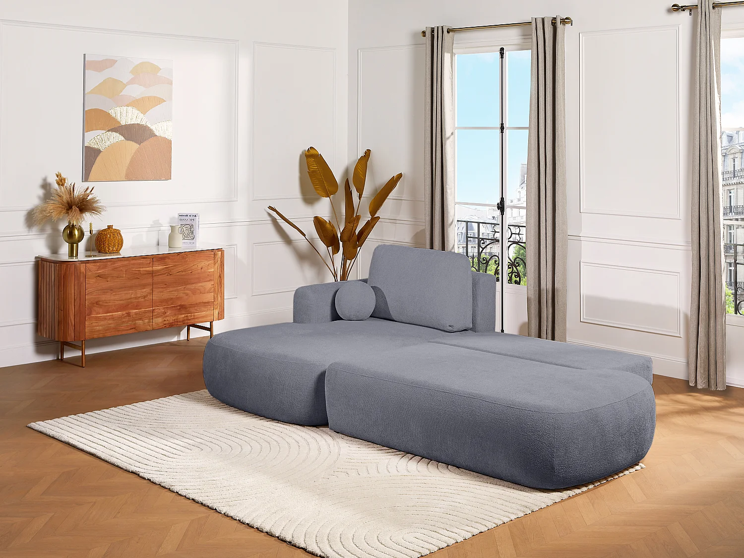 Vänstervänd bäddsoffa i grått chenille-tyg BROCARO från Maison Céphy