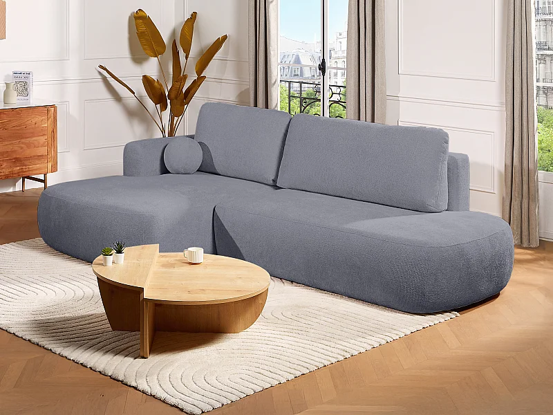 Vänstervänd bäddsoffa i grått chenille-tyg BROCARO från Maison Céphy