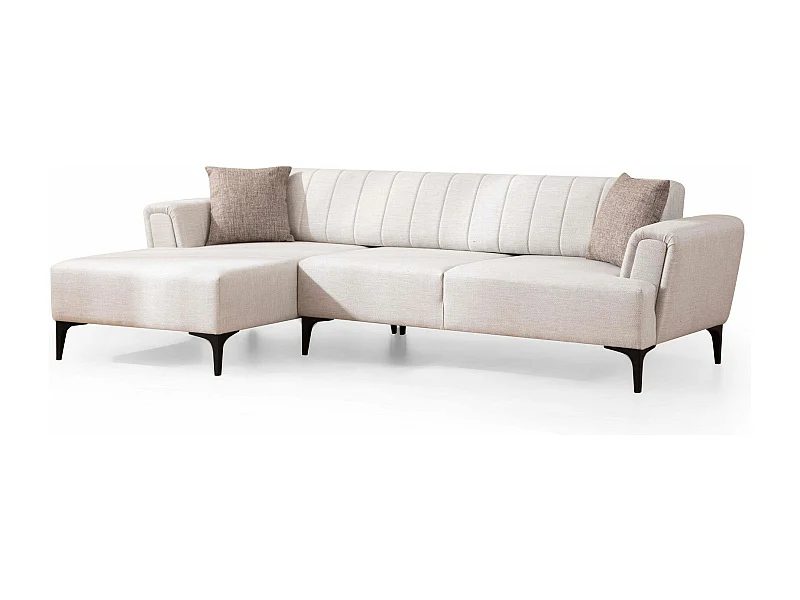 Canapé d'angle à gauche convertible Devinos Tissu Écru