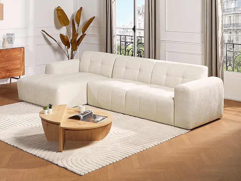 Canapé d'angle gauche en tissu texturé blanc ivoire FRISALO de Pascal Morabito