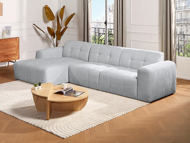 Vänstervänd hörnsoffa i grå texturerad tyg FRISALO