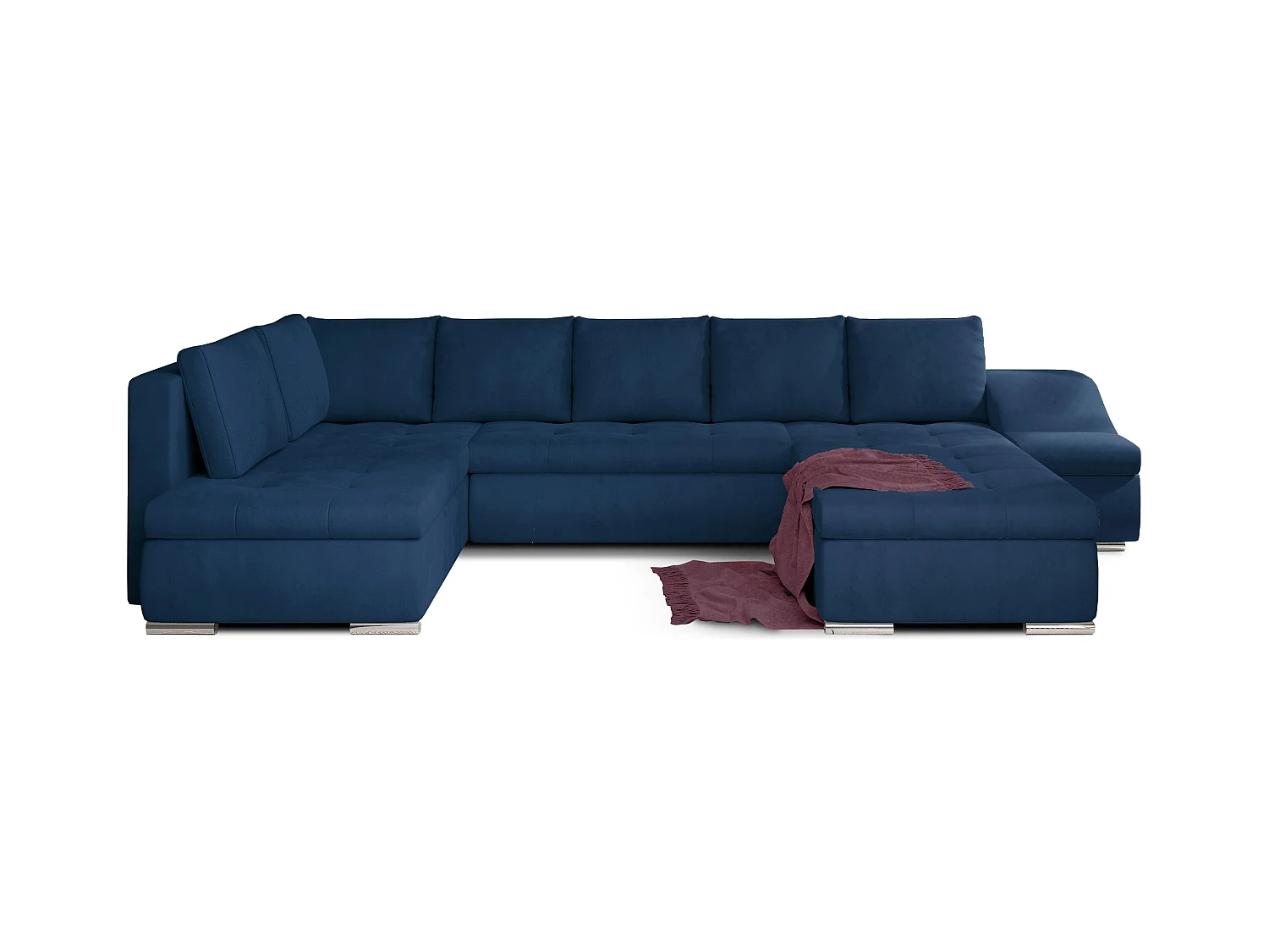 Canapé panoramique convertible velours bleu pétrole Jonaz 340cm-Méridienne A droite