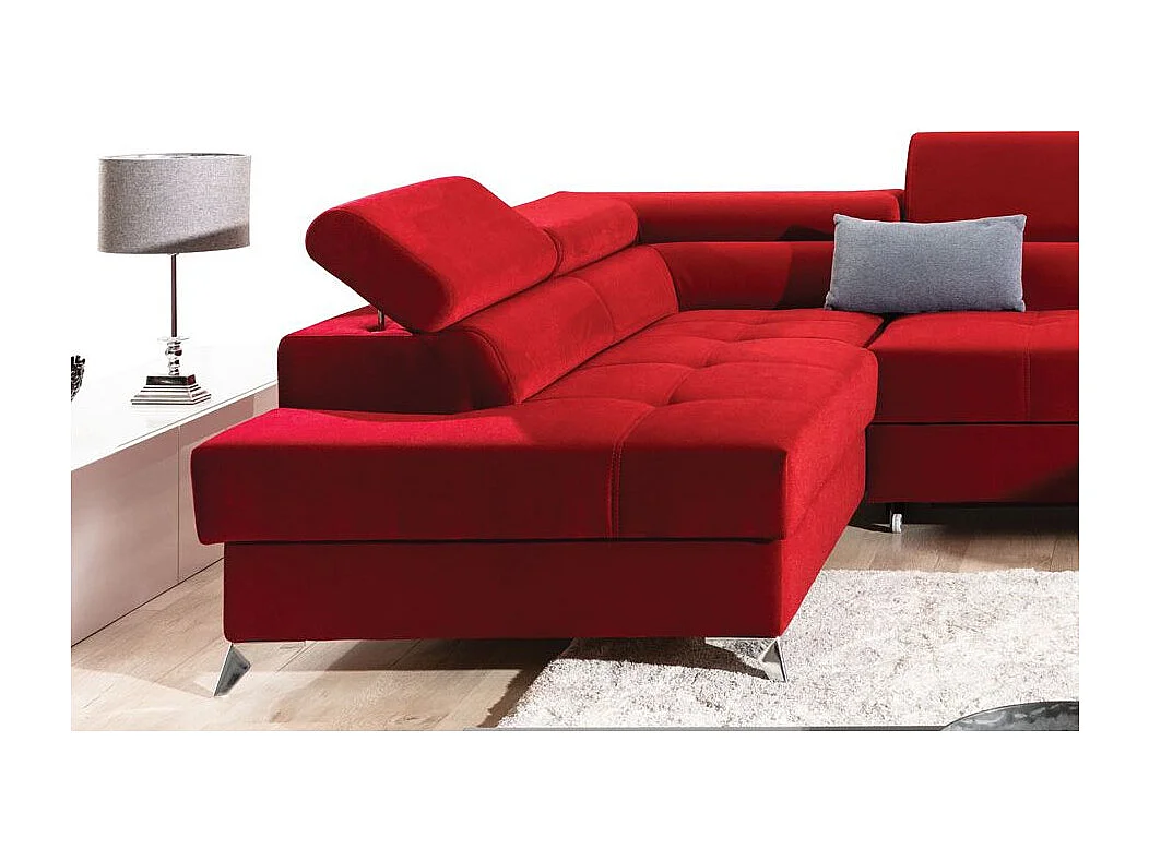 Canapé panoramique convertible velours marron clair et marron foncé avec coffre de rangement Triano 342cm-Coffre de rangement à gauche