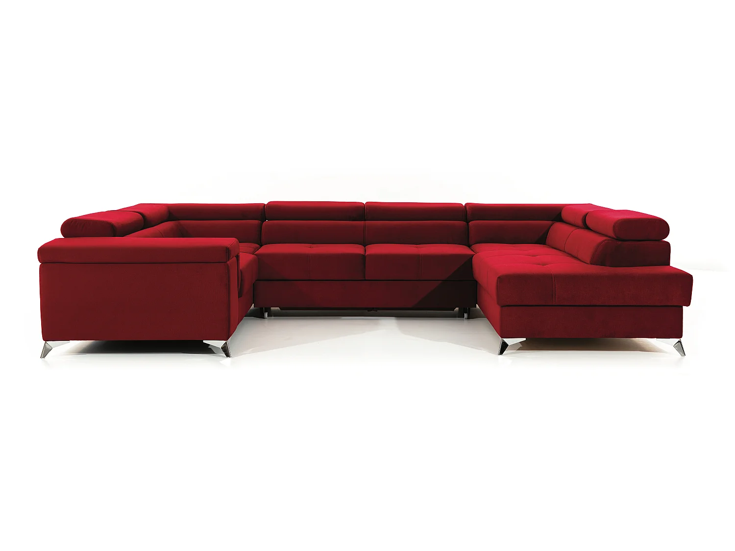 Canapé panoramique convertible velours marron clair et marron foncé avec coffre de rangement Triano 342cm-Coffre de rangement à gauche