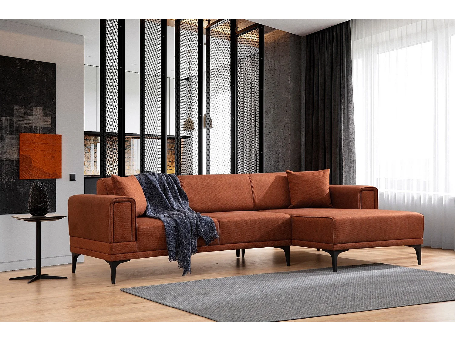 Canapé d'angle convertible méridienne à droite Vertice Tissu toile Rouge brique