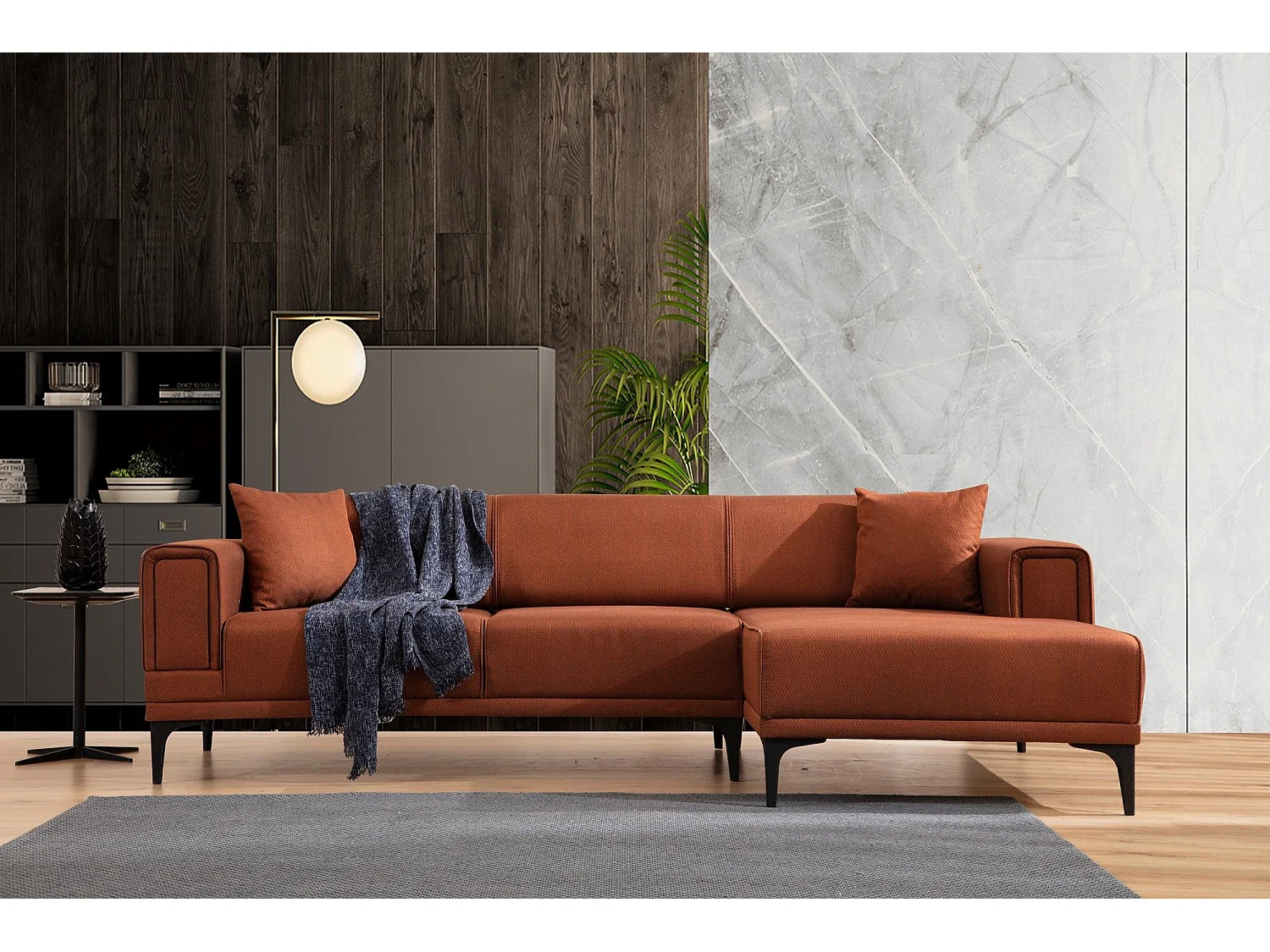 Canapé d'angle convertible méridienne à droite Vertice Tissu toile Rouge brique