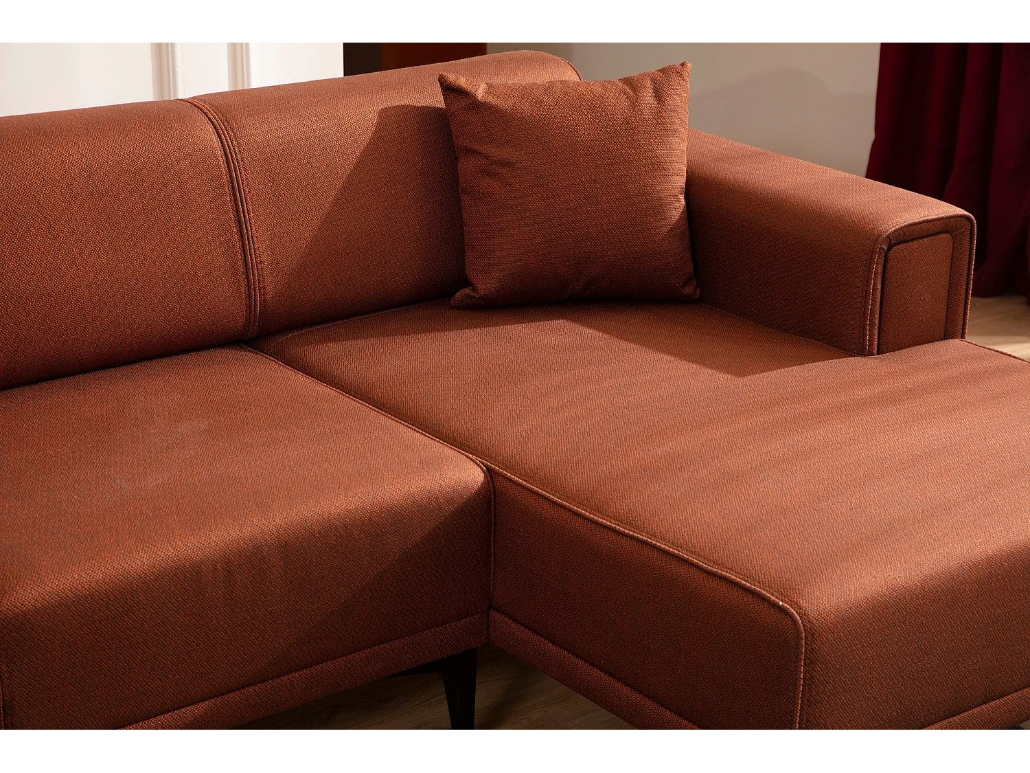 Canapé d'angle convertible méridienne à droite Vertice Tissu toile Rouge brique