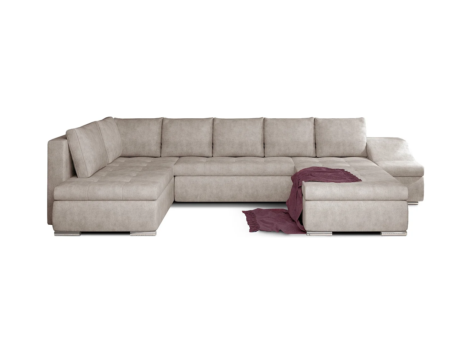 Canapé panoramique convertible JONAZ tissu - Rangement integré-Beige vintage-Méridienne A droite