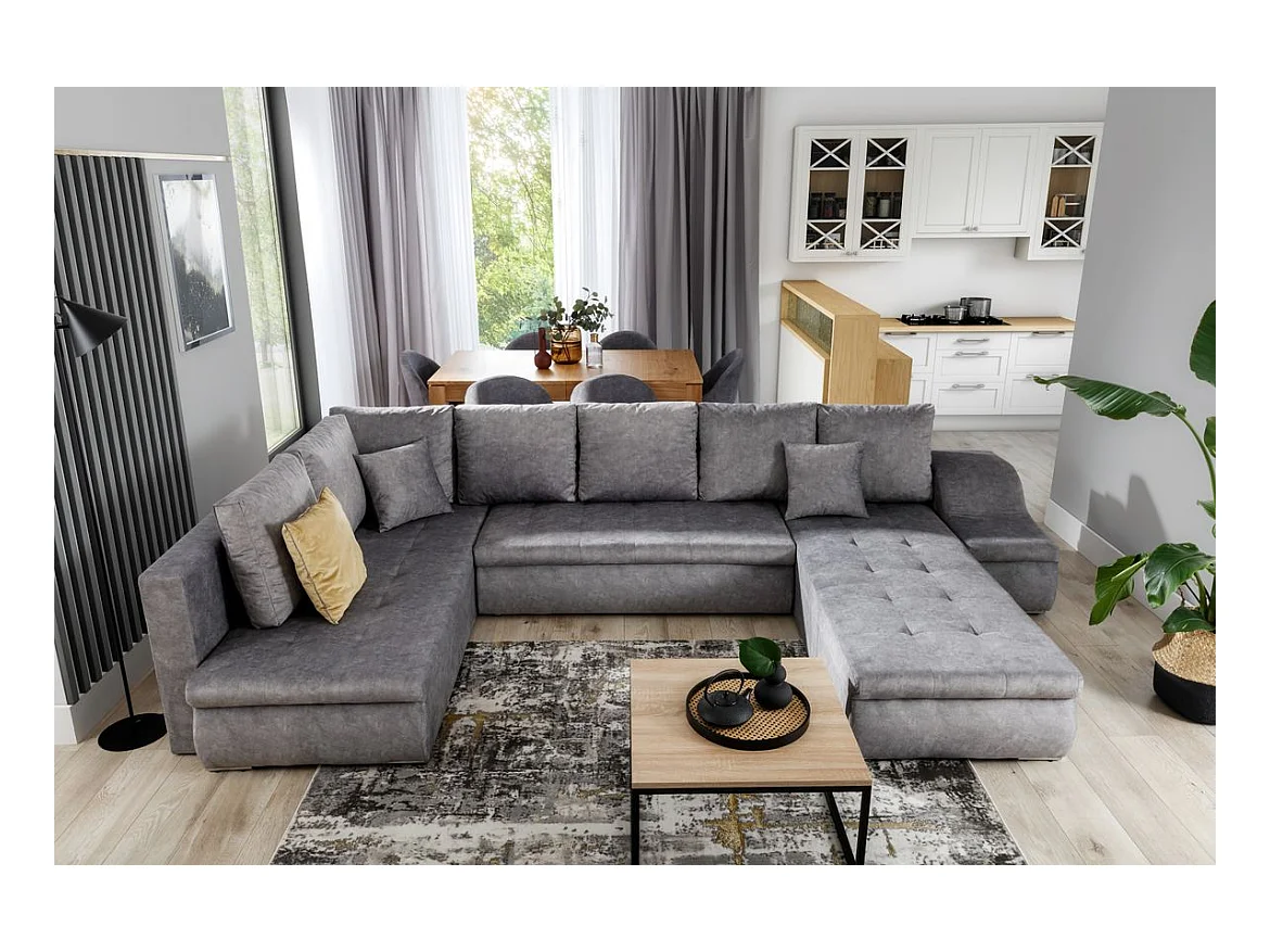 Canapé panoramique convertible JONAZ tissu - Rangement integré-Beige vintage-Méridienne A droite