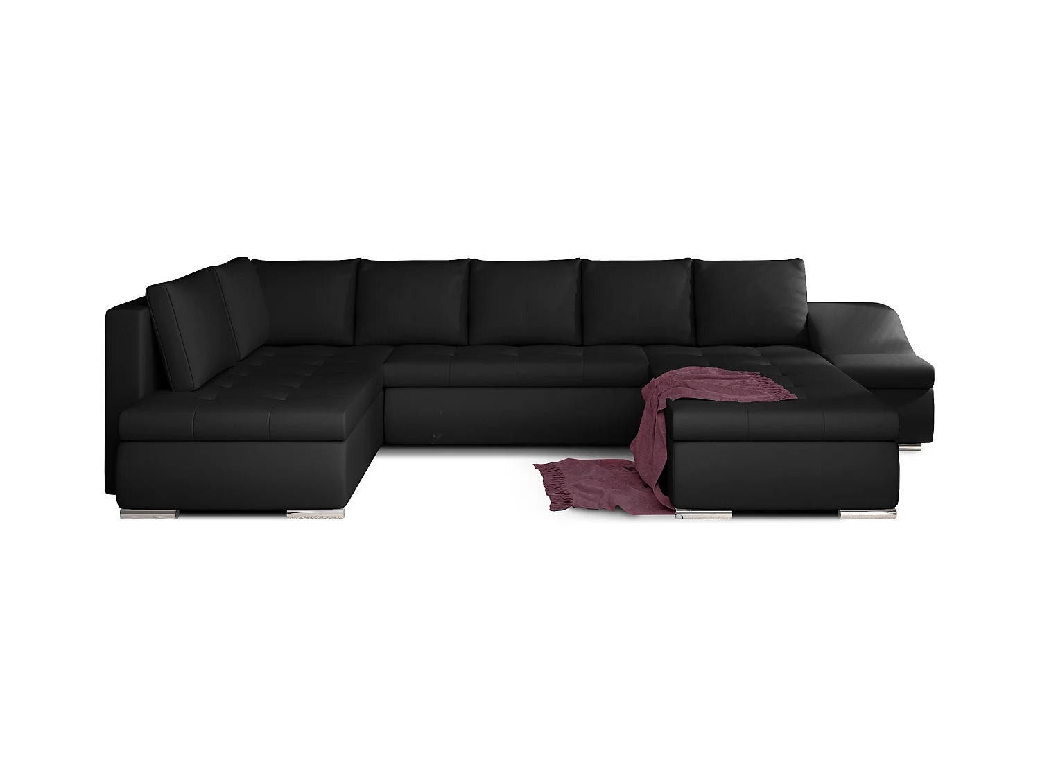 Canapé panoramique convertible simili cuir noir Jonaz 340cm-Méridienne A droite