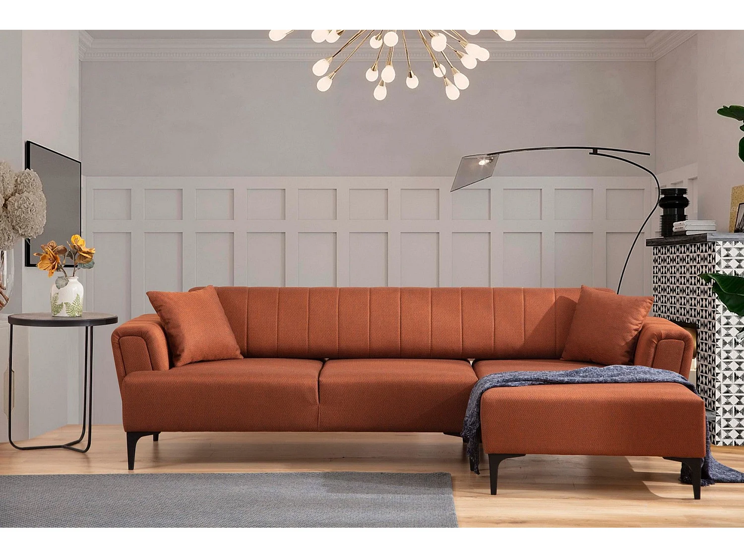 Canapé d'angle à droite convertible Devinos Tissu Rouge brique