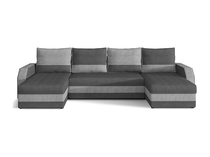 Canapé d'angle convertible panoramique bicolore velours gris clair et gris foncé Nordy 307cm