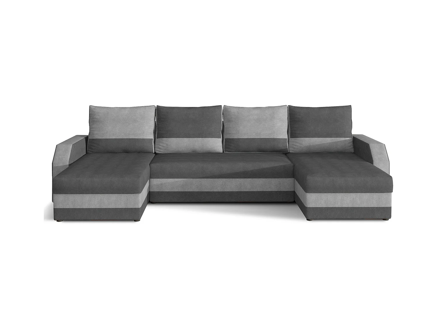Canapé d'angle convertible panoramique bicolore velours gris clair et gris foncé Nordy 307cm