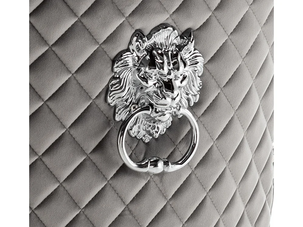 Chaise capitonnée velours avec anneau d'un lion au dos et pieds métal chromé Elena - Lot de 2-Couleur Gris