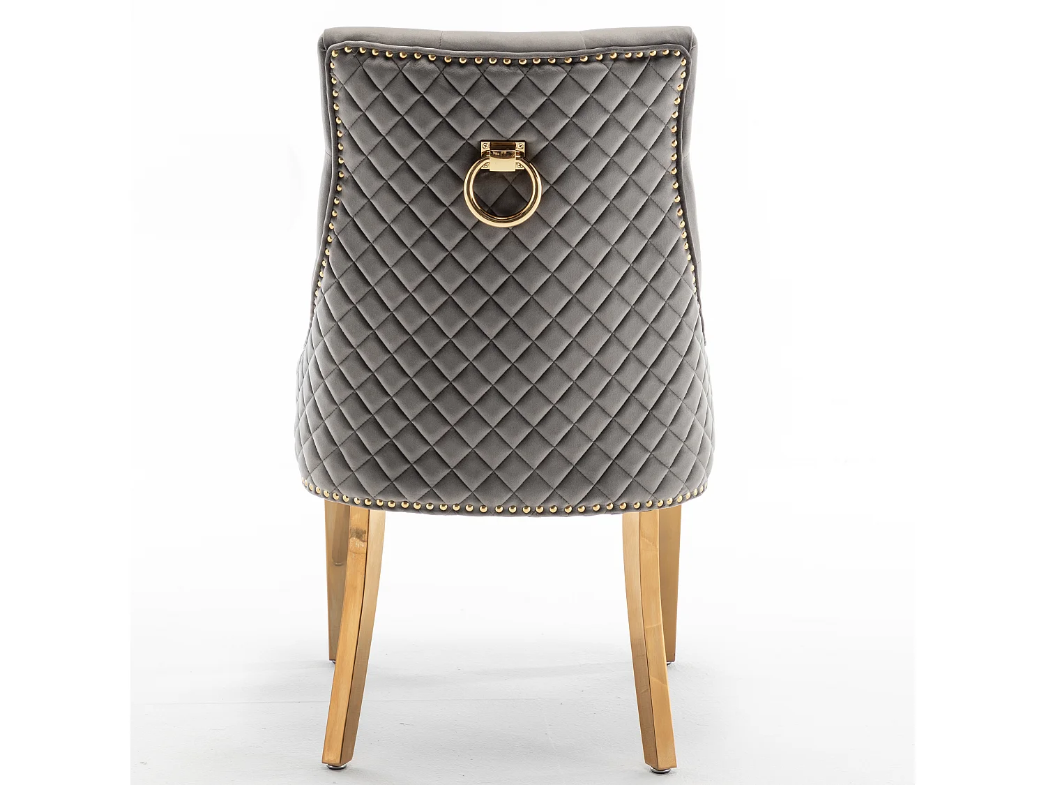 Chaise capitonnée velours avec anneau au dos et pieds métal doré Royal - Lot de 2-Couleur Gris