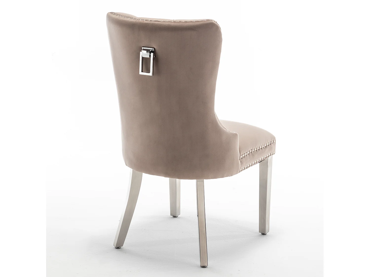 Chaise design velours capitonné clouté et pieds acier chromé Kazar - Lot de 2-Beige foncé