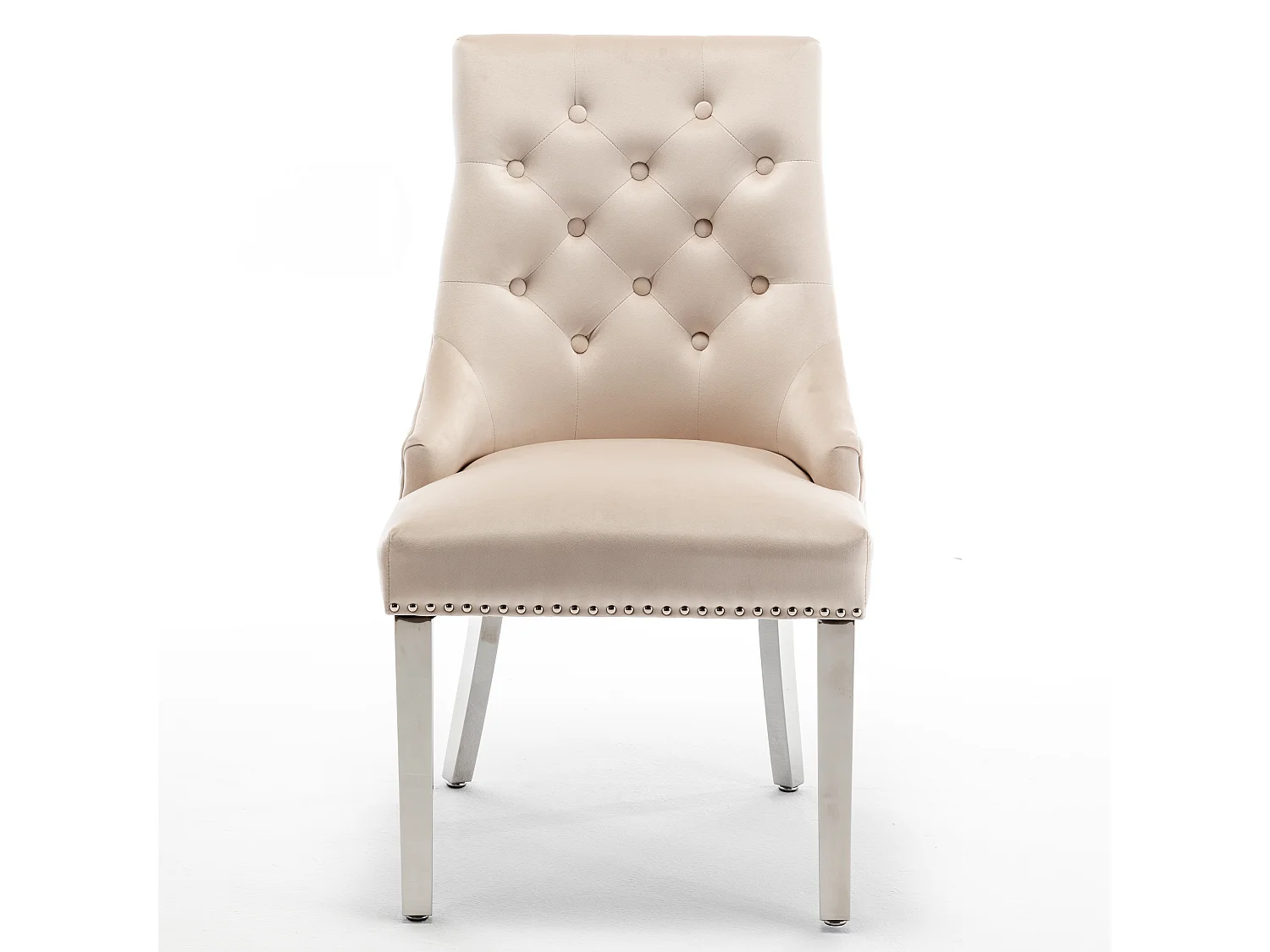 Chaise capitonnée velours avec anneau au dos et pieds métal chromé Royal - Lot de 2-Couleur Beige clair