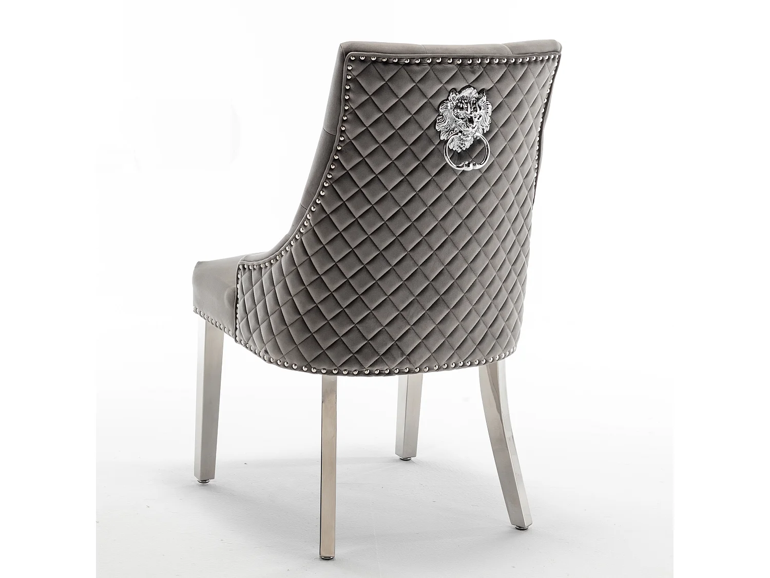 Chaise capitonnée velours avec anneau d'un lion au dos et pieds métal chromé Elena - Lot de 2-Couleur Gris foncé