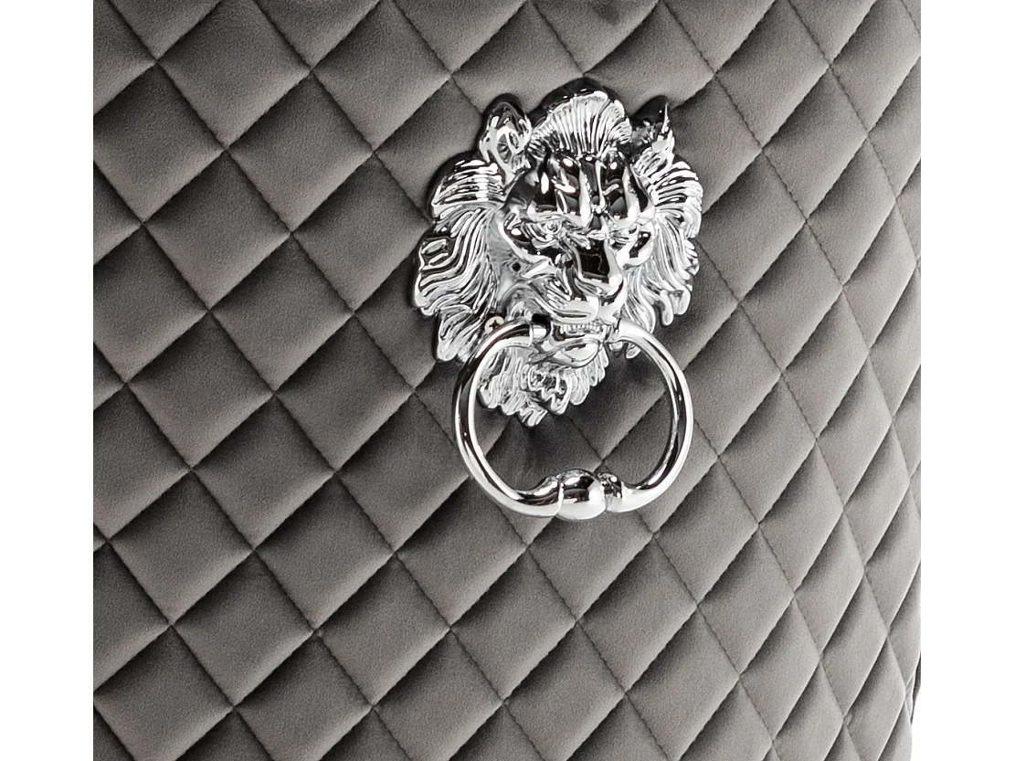 Chaise capitonnée velours avec anneau d'un lion au dos et pieds métal chromé Elena - Lot de 2-Couleur Gris foncé