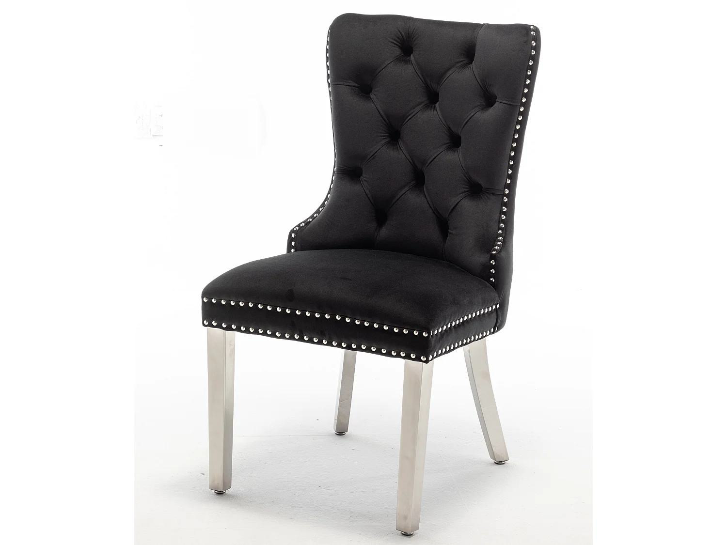 Chaise design velours capitonné clouté et pieds acier chromé Kazar - Lot de 2-Couleur Noir