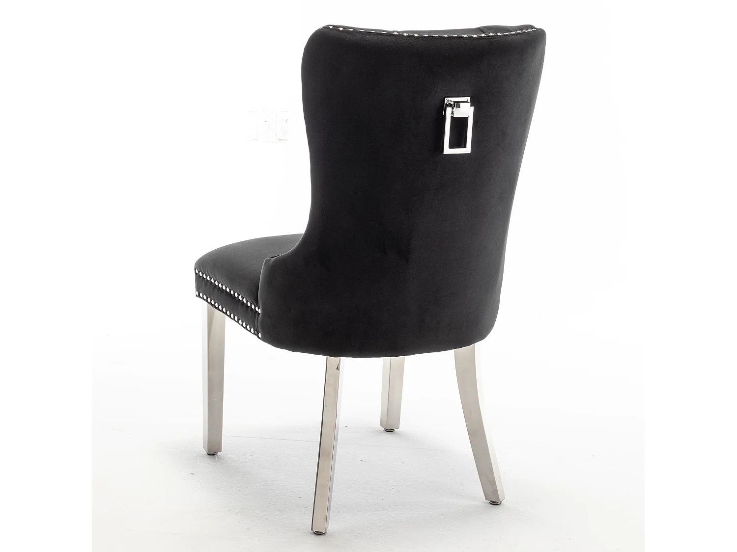 Chaise design velours capitonné clouté et pieds acier chromé Kazar - Lot de 2-Couleur Noir