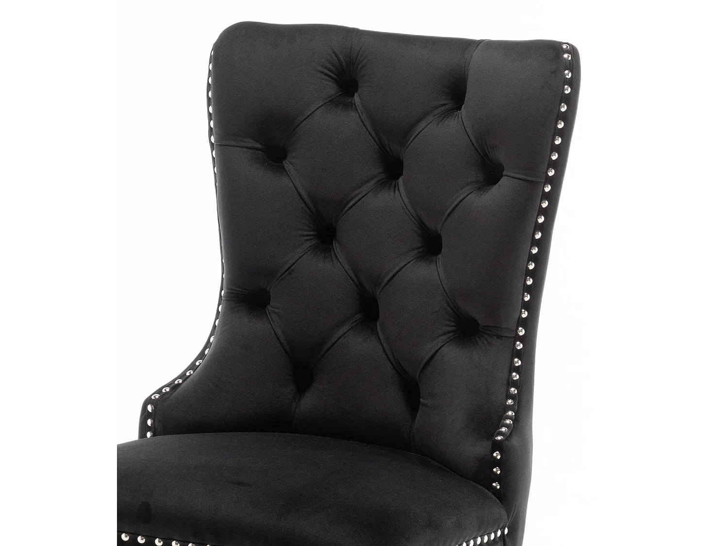 Chaise design velours capitonné clouté et pieds acier chromé Kazar - Lot de 2-Noir