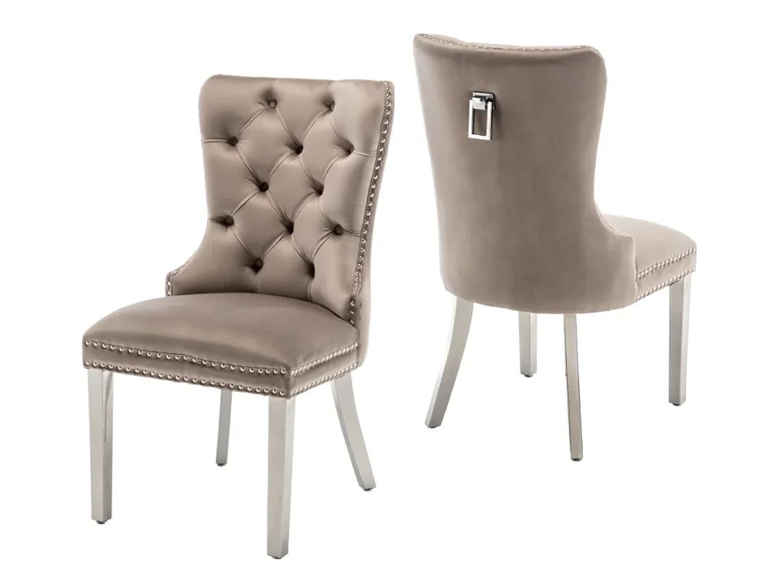 Chaise design velours capitonné clouté et pieds acier chromé Kazar - Lot de 2-Noir