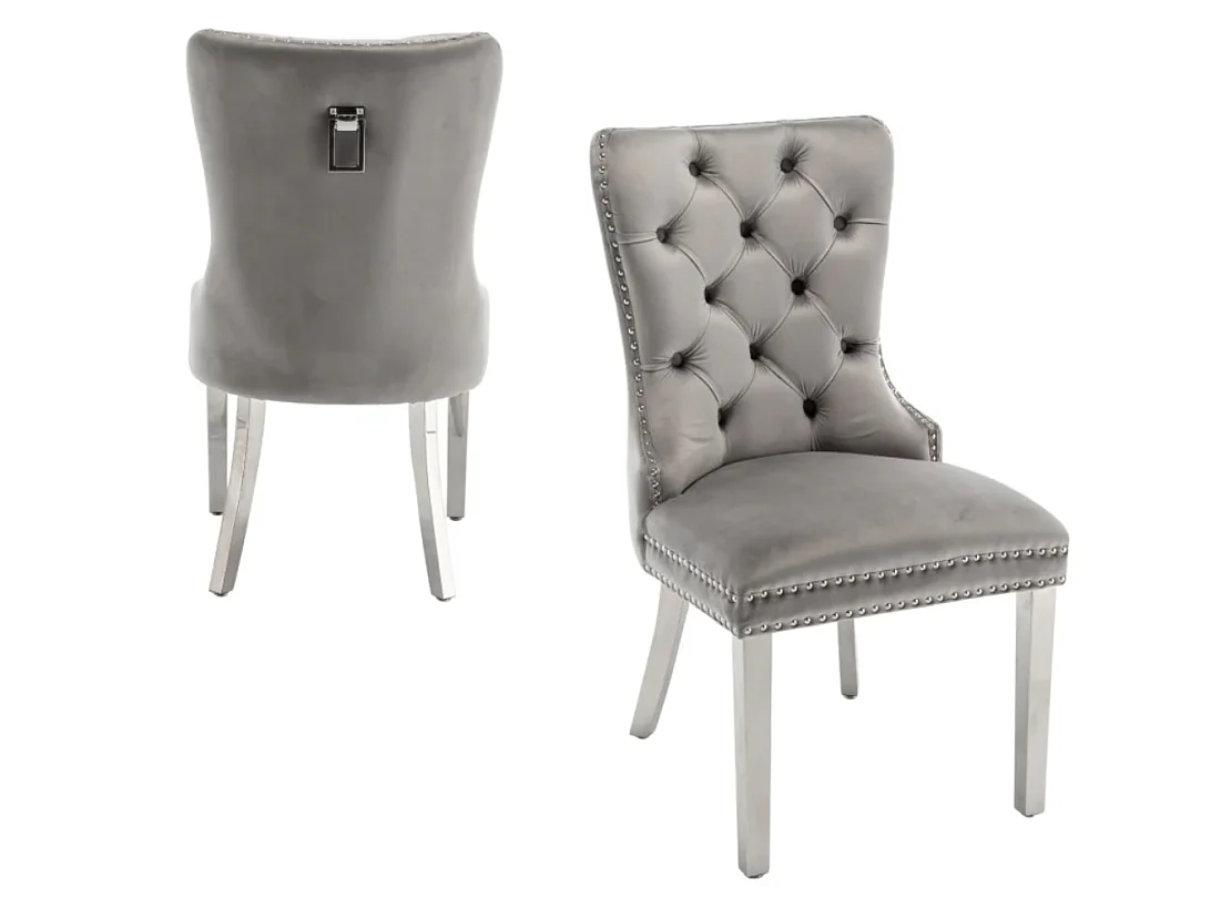 Chaise design velours capitonné clouté et pieds acier chromé Kazar - Lot de 2-Noir